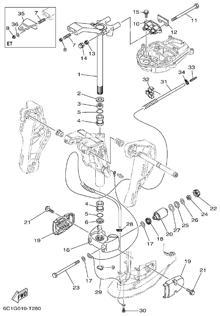 Yamaha F50HET, F60FET, F50HEHD, F60FEHT BRACKET 3 parts diagram